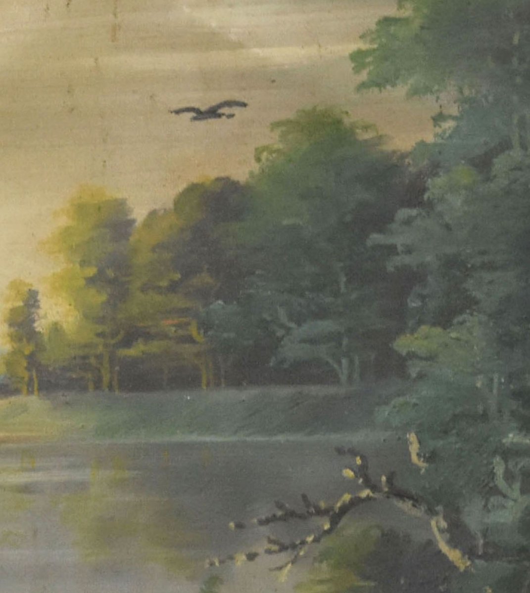 Peinture scène lacustre africaniste aux pêcheurs époque 1900-photo-4