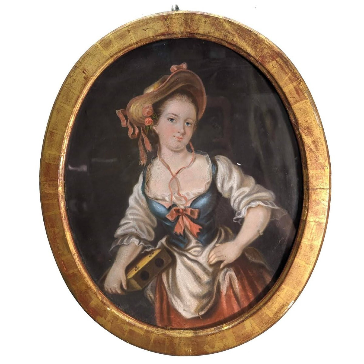 Portrait Of A Young Woman Pastel Under Glass 19th Century-photo-1