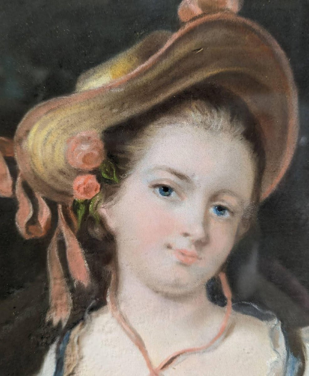 Portrait Of A Young Woman Pastel Under Glass 19th Century-photo-3