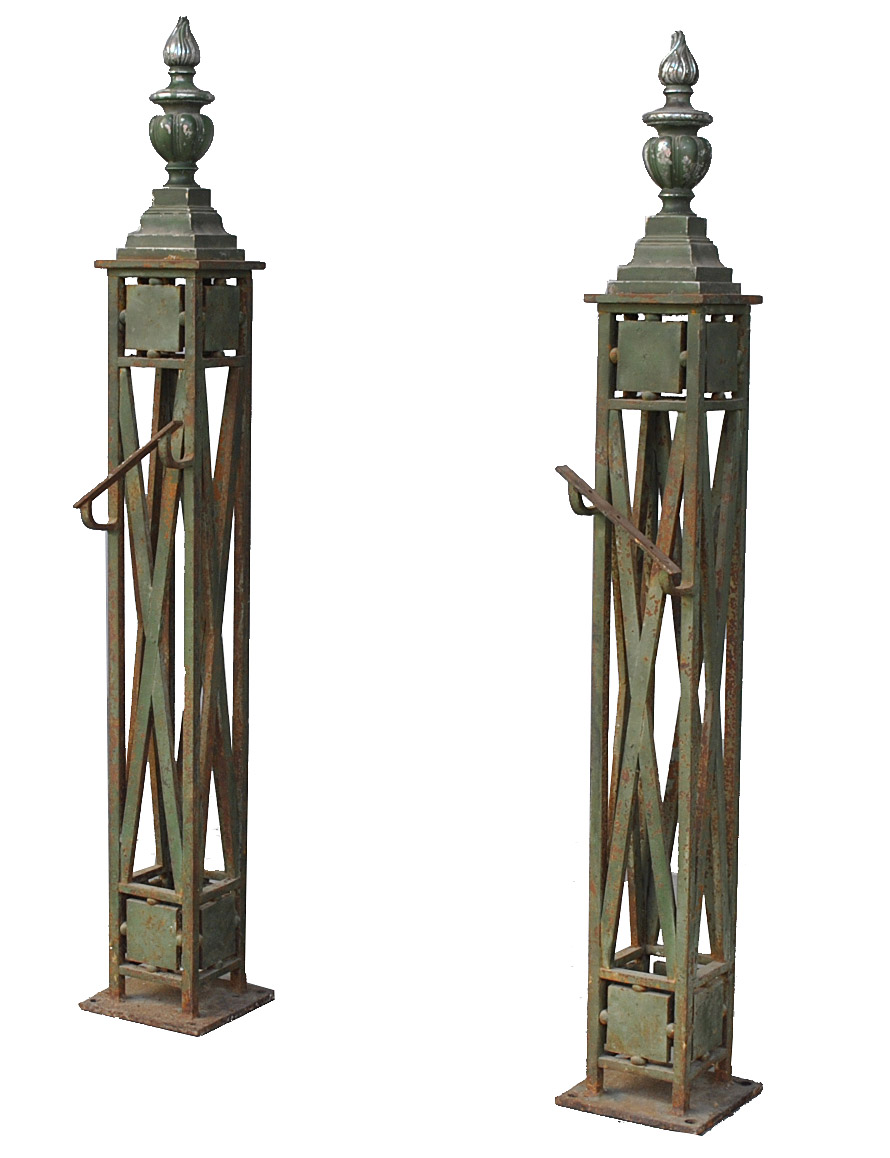 Pair Of Foot Of Ramp Nineteenth Staircase Wrought Iron And Bronze
