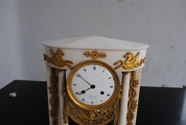 Antique Clock Portico Gilt Bronze Executive And Marble White-photo-3