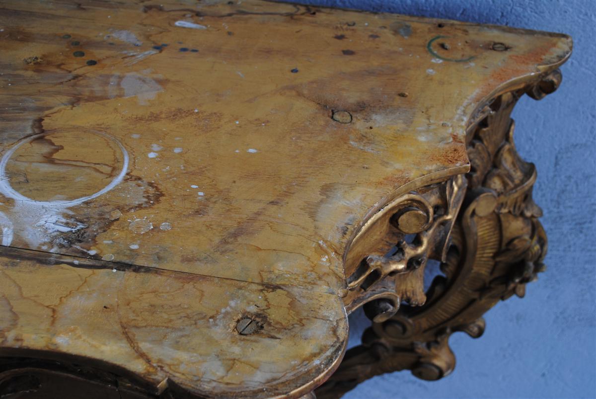 Console  Louis XV En  Bois Doré Dessus Marbre -photo-1