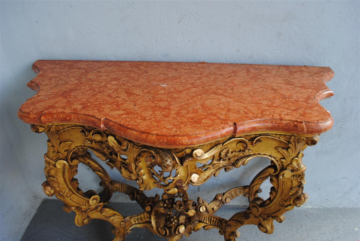 Console  Louis XV En  Bois Doré Dessus Marbre -photo-2