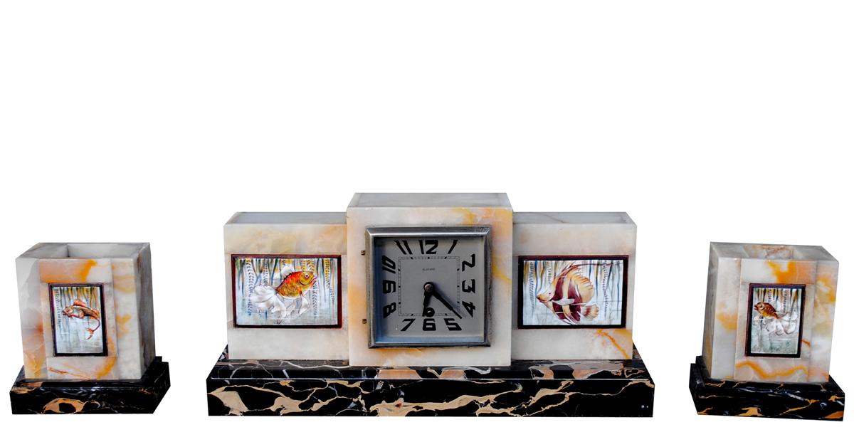 Trim Pendulum Art Deco Onyx And Marble Portor Aux Poissons 1930