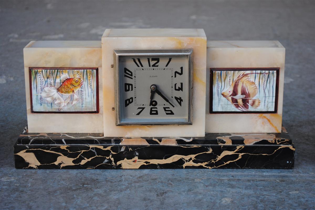 Trim Pendulum Art Deco Onyx And Marble Portor Aux Poissons 1930-photo-2