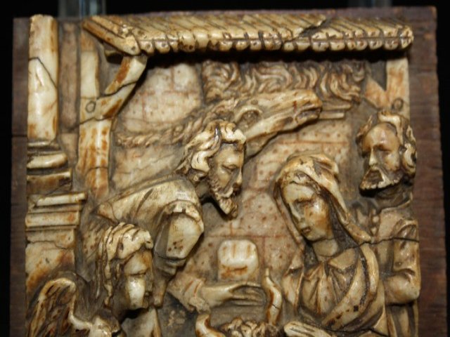 In Alabaster Bas Relief XVII Eme Birth Of Christ.-photo-1