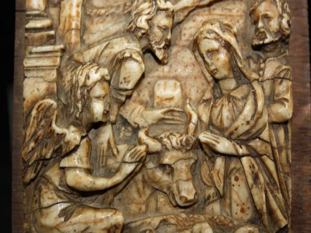 In Alabaster Bas Relief XVII Eme Birth Of Christ.-photo-2