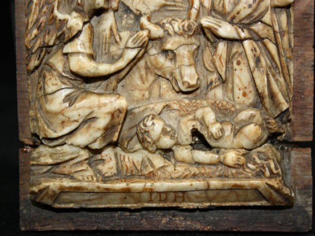 In Alabaster Bas Relief XVII Eme Birth Of Christ.-photo-3