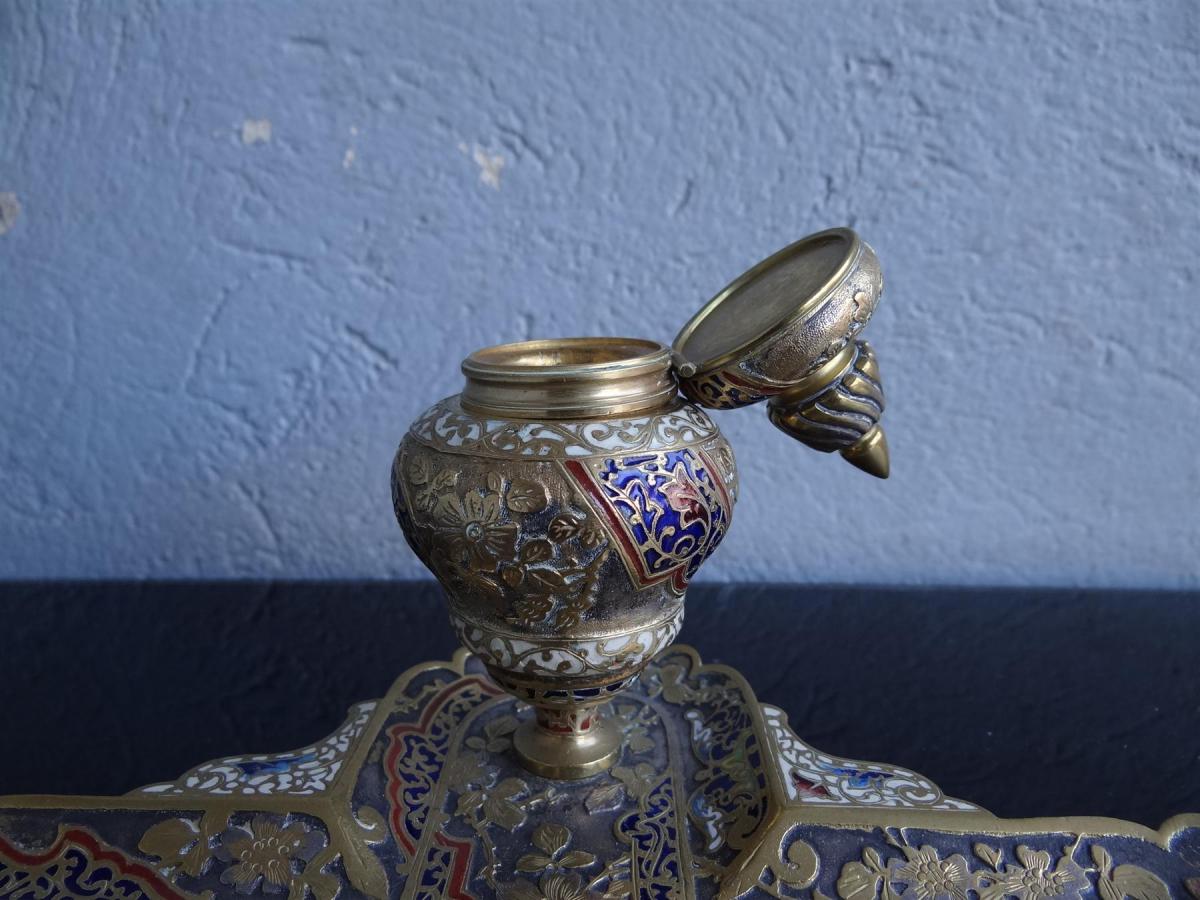 And Inkwell Bronze Cloisonne From Paris Napoleon III-photo-3
