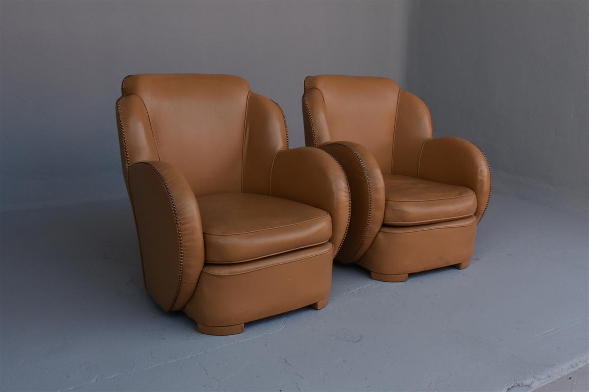 Pair Of Art Deco Armchair Type Leather Steamer-photo-2