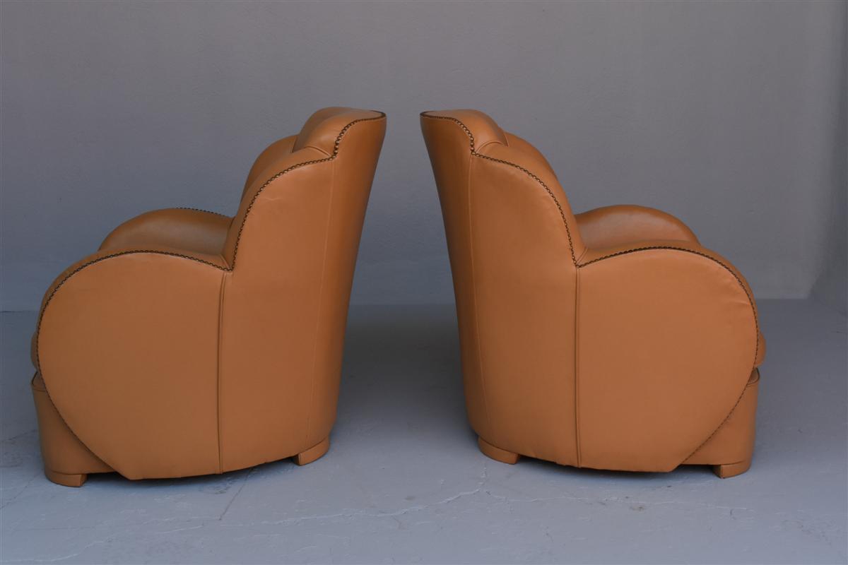 Pair Of Art Deco Armchair Type Leather Steamer-photo-3