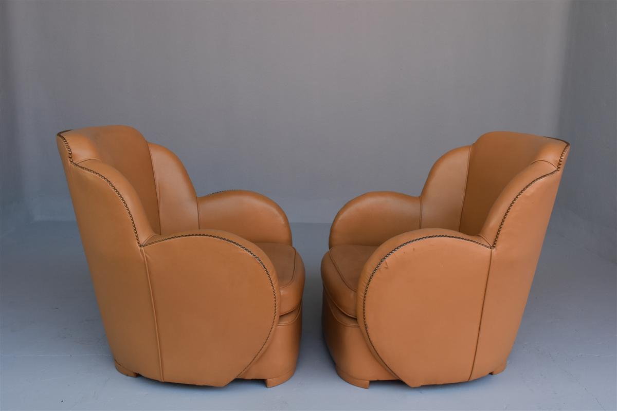 Pair Of Art Deco Armchair Type Leather Steamer-photo-2