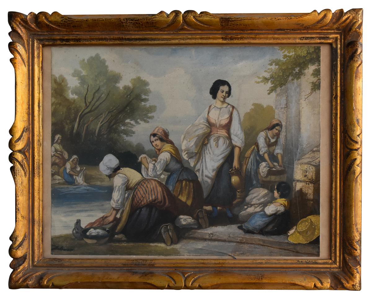 Jeunes Lavandières Delacroix Very Animated Scene Of Dimension 35 Cm By 28 Cm