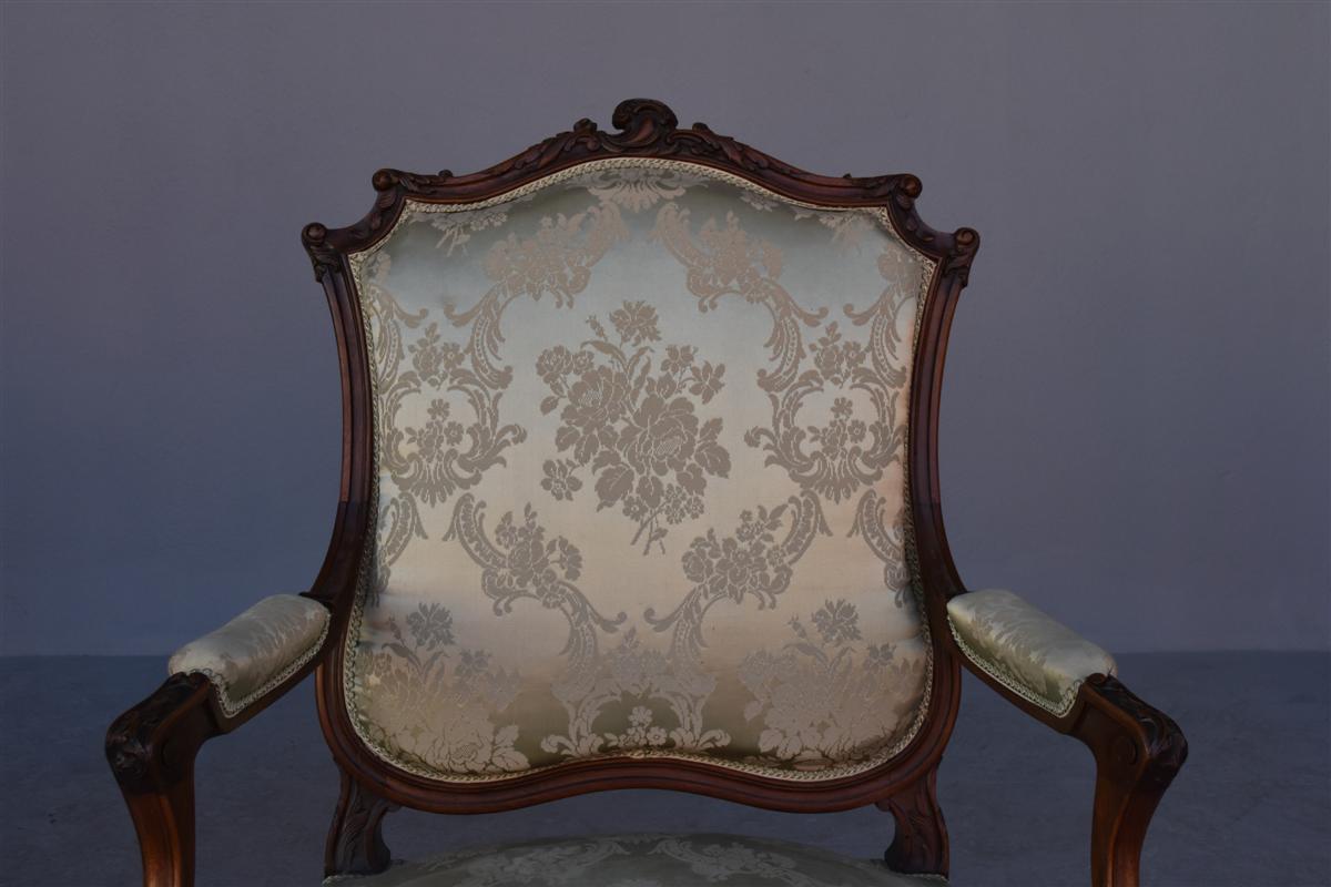 Pair Of Louis XV Style Armchair In Walnut Covered With Silk-photo-1