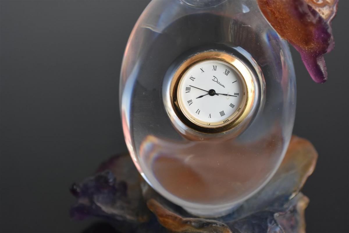 Petite Horloge De Table En Cristal De Daum Grenouille Et Papillon-photo-1