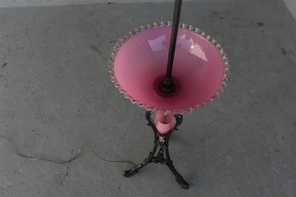 Rare Lampadaire En Métal Argenté Et Opaline Rose Par Maison Christofle époque 1900-photo-2