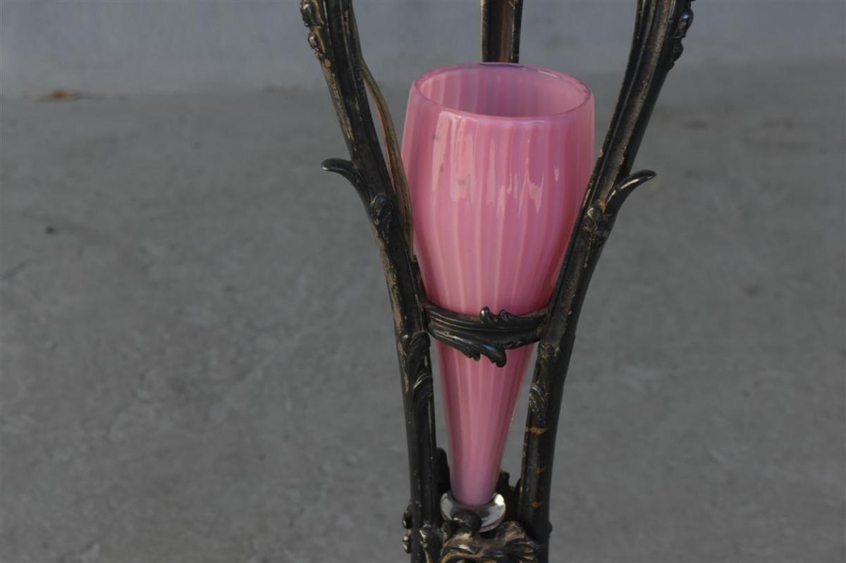 Rare Lampadaire En Métal Argenté Et Opaline Rose Par Maison Christofle époque 1900-photo-7