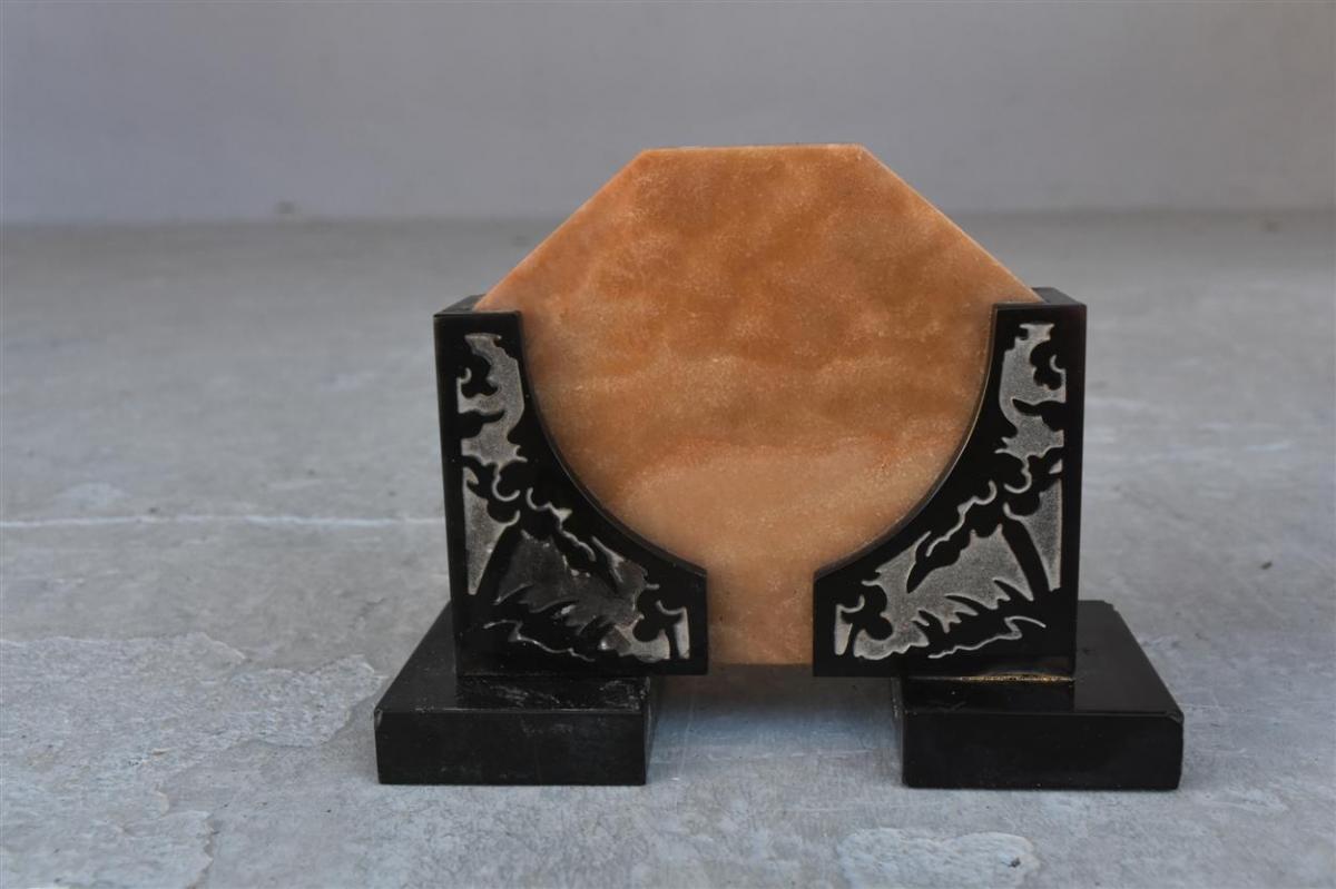1930s Art Deco Mantel Clock In Onyx And Sandblasted Marble-photo-1