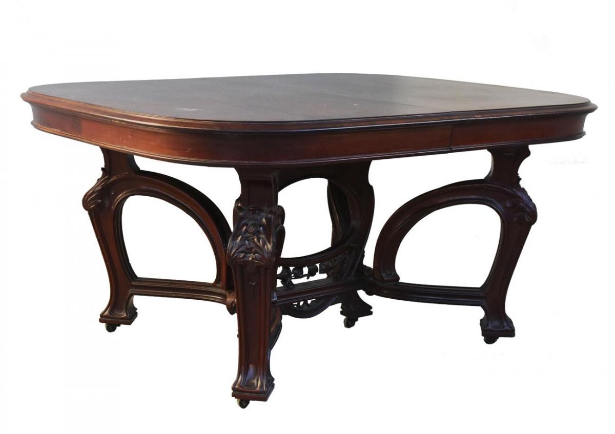 Table Mahogany Richly Worked Art Nouveau 1900