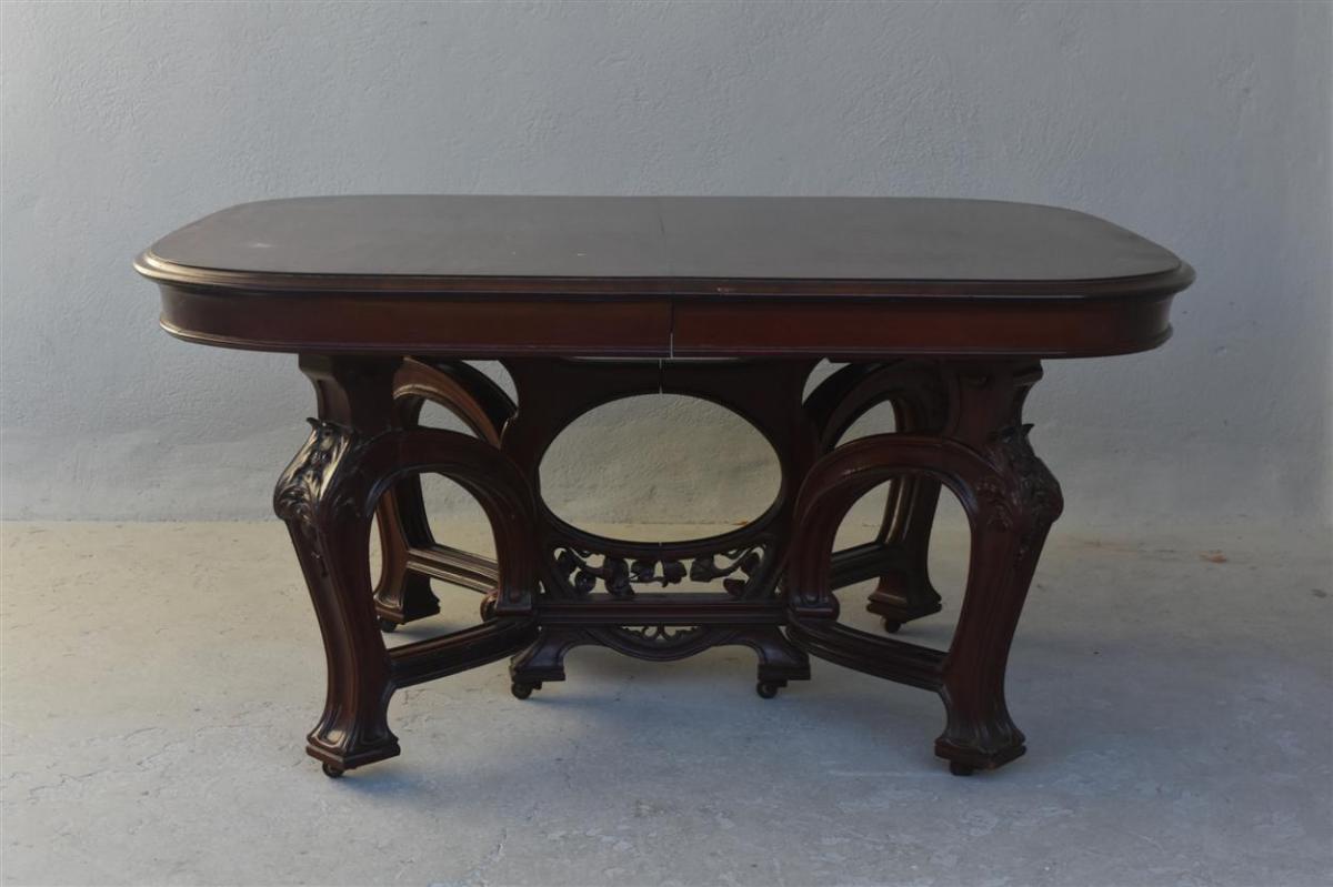 Table Mahogany Richly Worked Art Nouveau 1900-photo-2