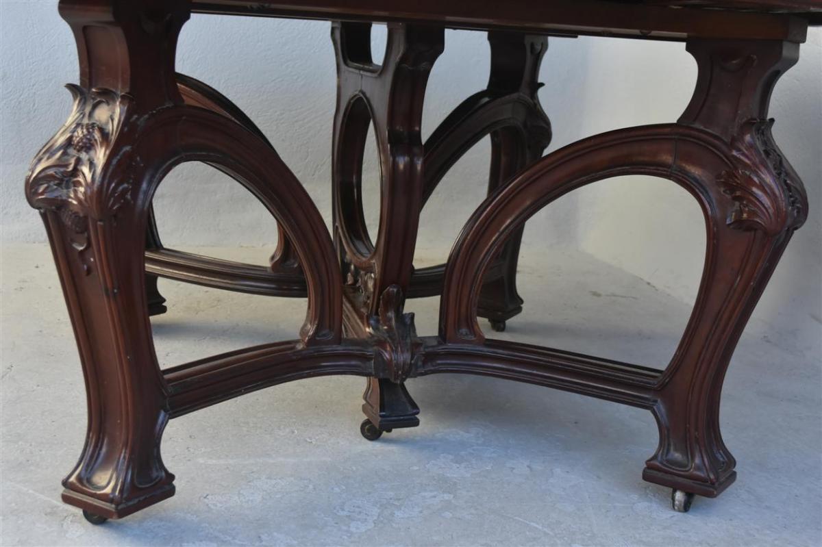 Table Mahogany Richly Worked Art Nouveau 1900-photo-5