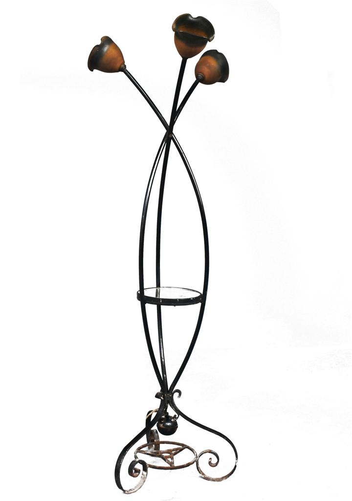 Wrought Iron Lamp Base With 3 Tulips 40s