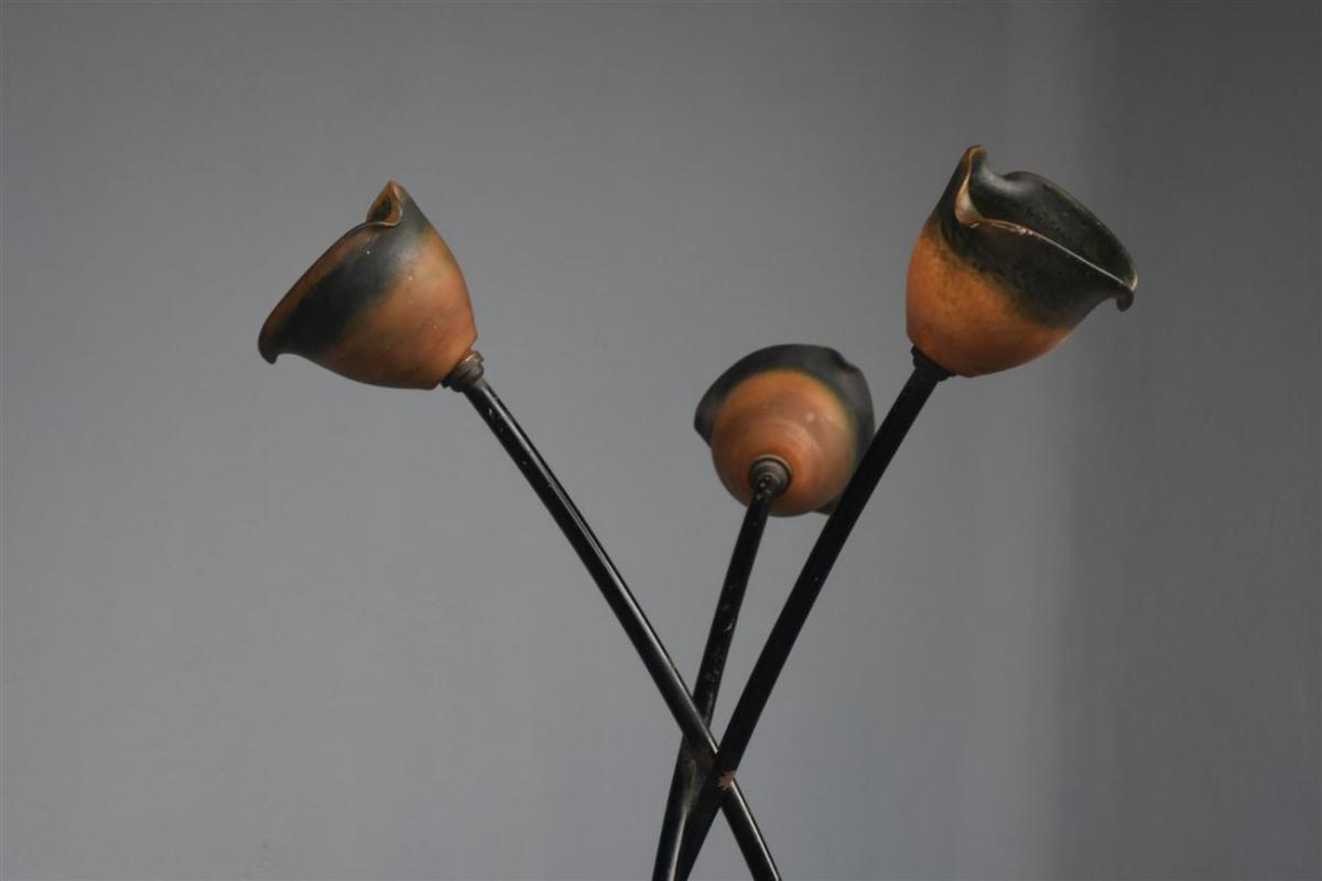 Wrought Iron Lamp Base With 3 Tulips 40s-photo-2