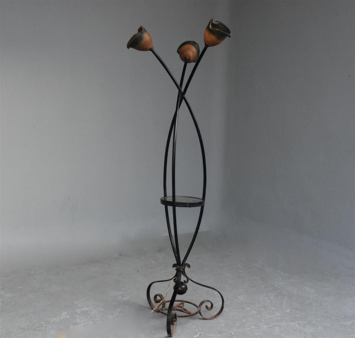 Wrought Iron Lamp Base With 3 Tulips 40s-photo-3