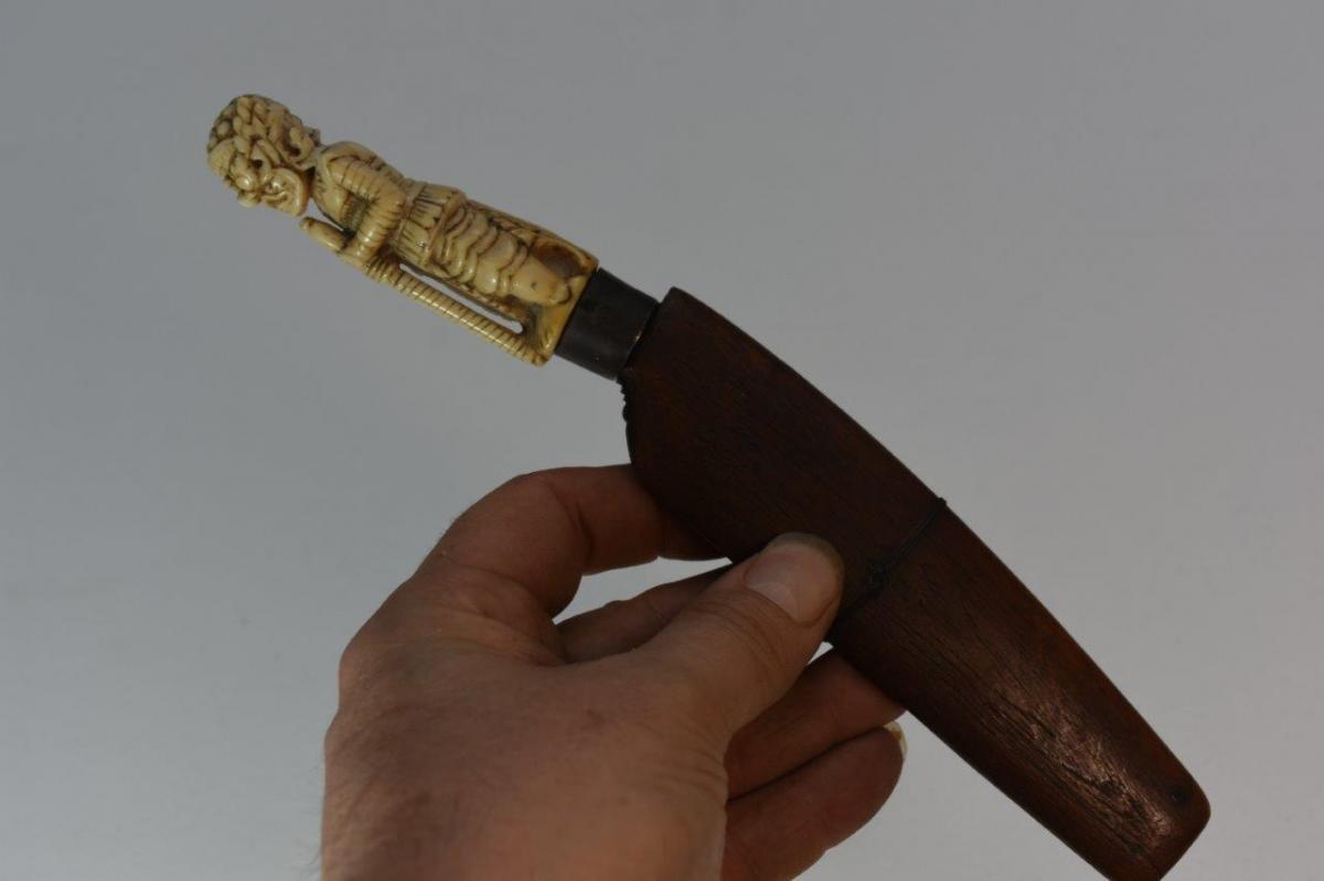 Couteau De Rituel Indonésie Manche Sculpté Divinité XIXème-photo-3