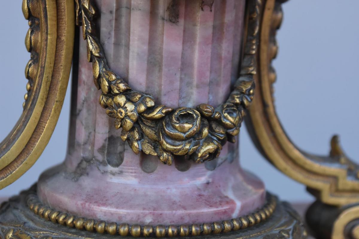 Louis XVI Style Trim Bronze And Marble Flower Of Nineteenth-photo-3