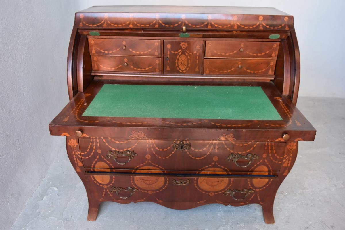 Commode Bureau Marqueté Style Anglais époque XIXème Au Guirlandes-photo-2