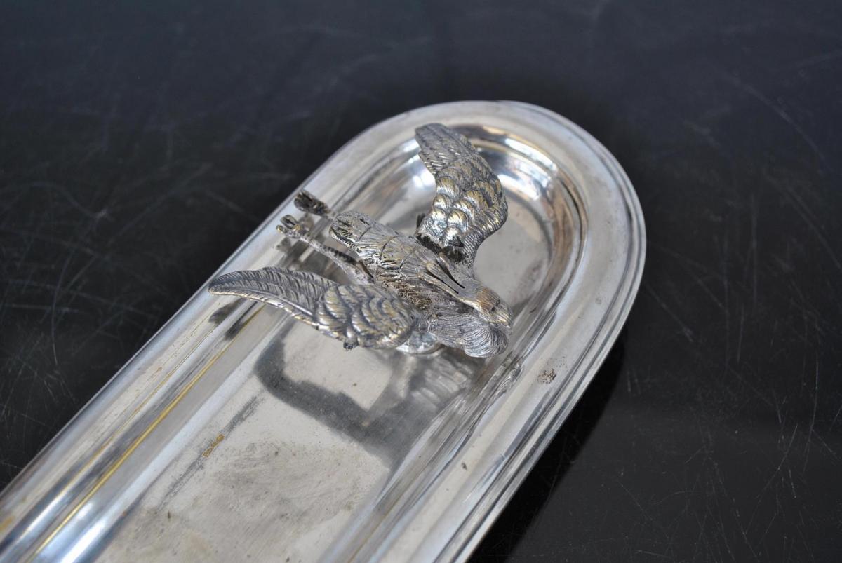 Candlestick Desktop Holder Silver Metal Holder With Herons Late Nineteenth-photo-3
