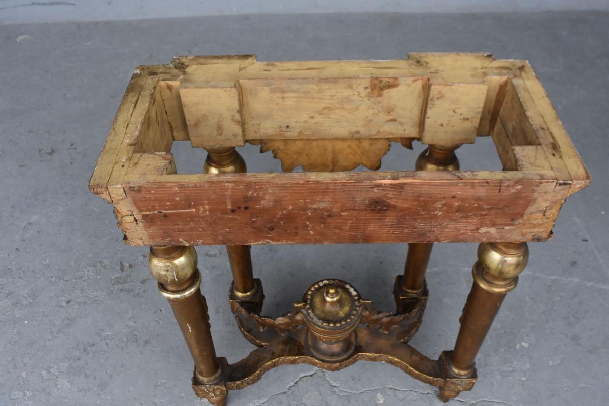 Console Wood And Stucco Golden Top Marble Late Nineteenth Time-photo-3