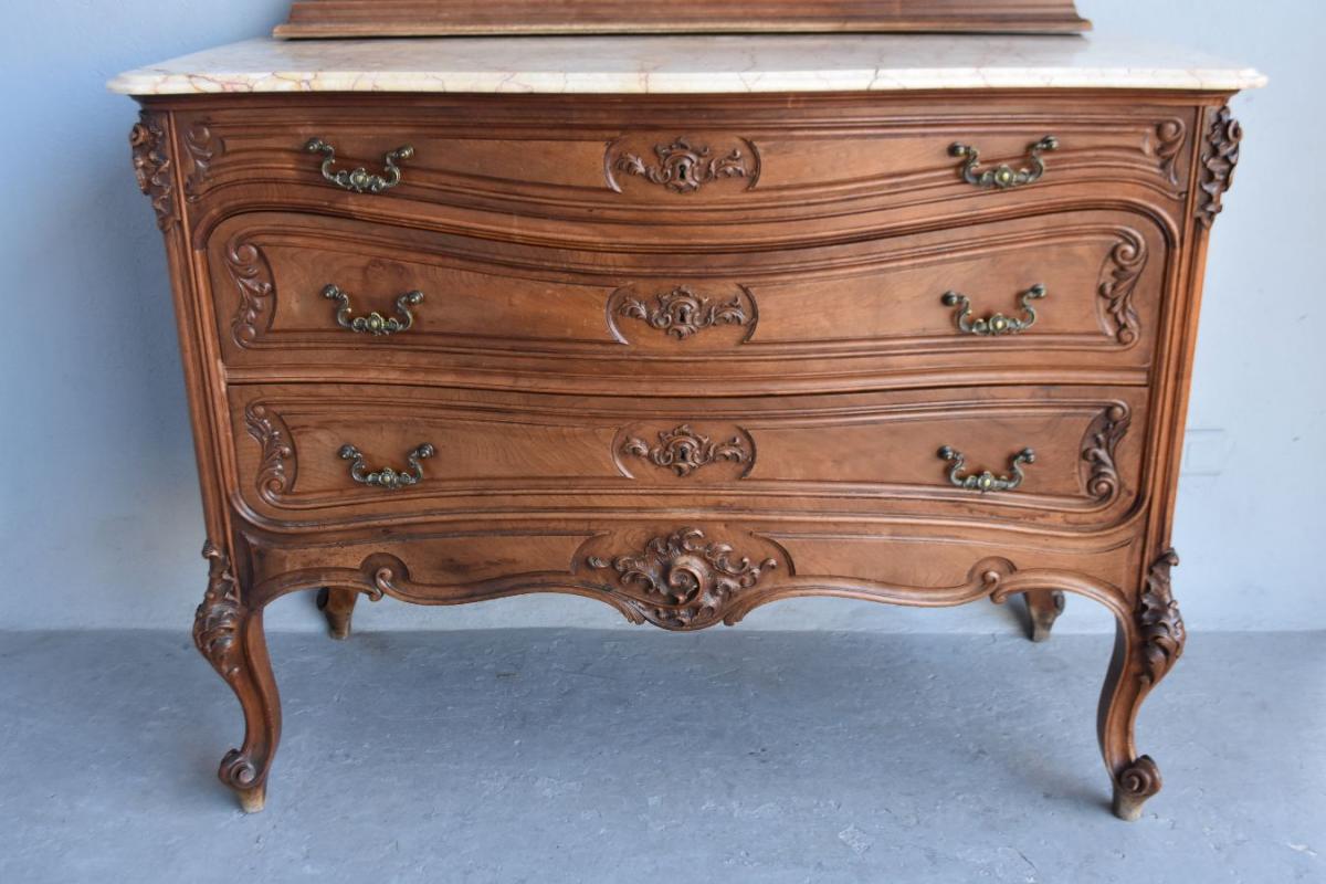 Dresser Walnut Dresser In Louis XV Style Top Marble Breche Late Nineteenth-photo-2