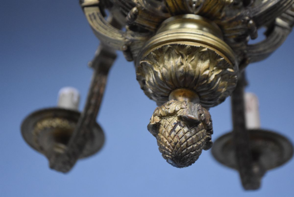  Chandelier Louis XIV Napoleon III Gilt Bronze Heads-photo-3
