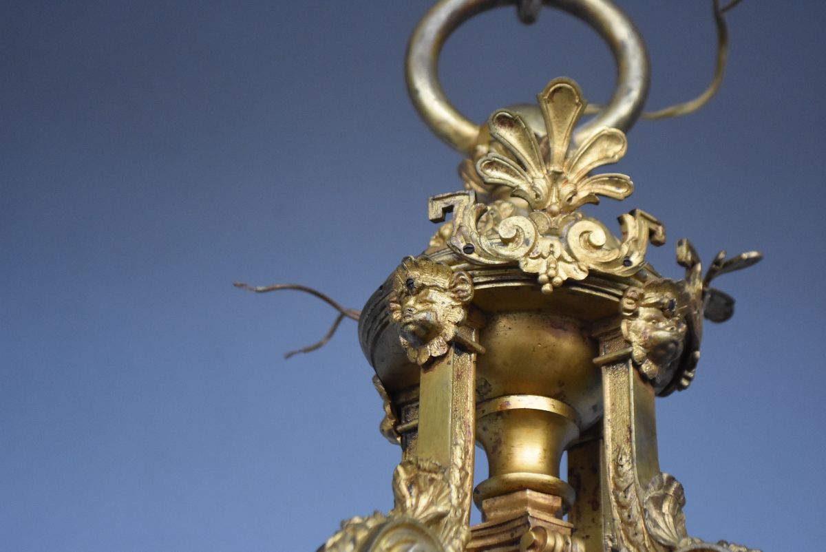 Magnifique Lustre Louis XIV époque Napoléon III En Bronze Doré Aux Têtes-photo-6