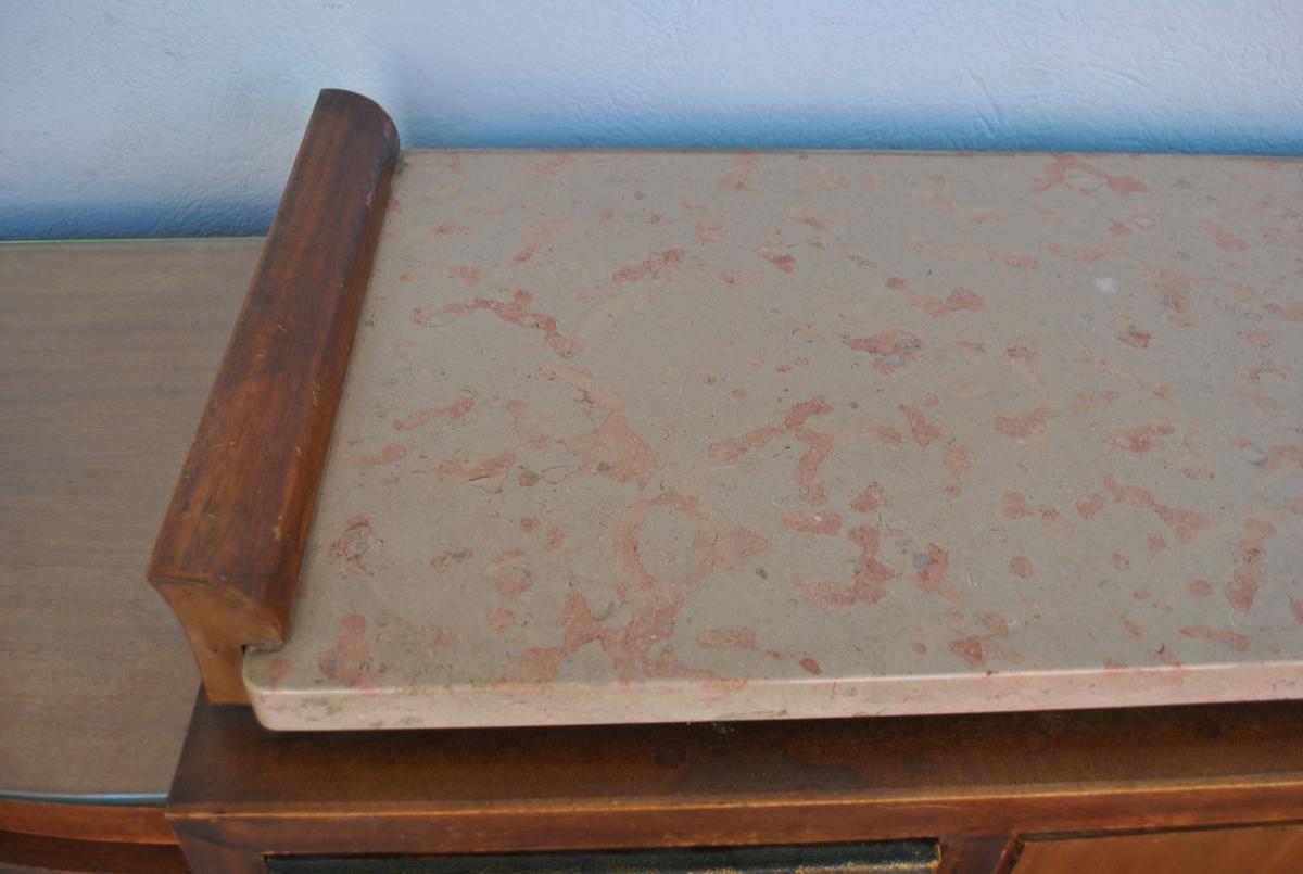 1940 Rosewood Sideboard Travertine Glass Tray églomisé-photo-4