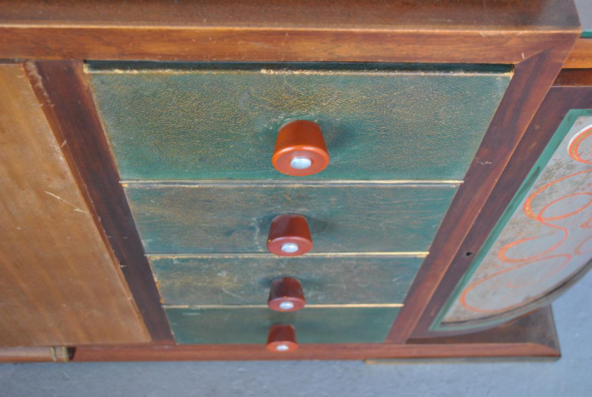 1940 Rosewood Sideboard Travertine Glass Tray églomisé-photo-5