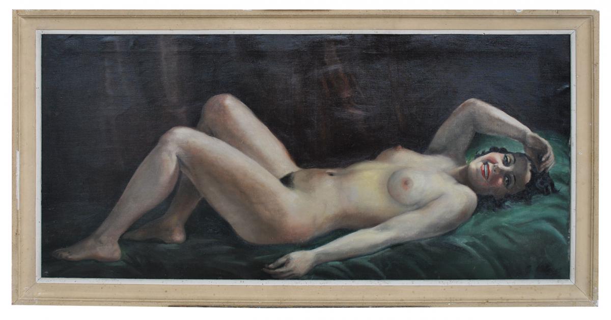 Peinture Signée Hilgers 1930 Olympia Nue Art Déco 