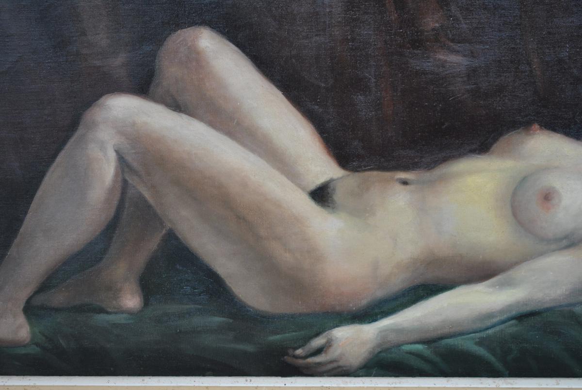 Peinture Signée Hilgers 1930 Olympia Nue Art Déco -photo-5