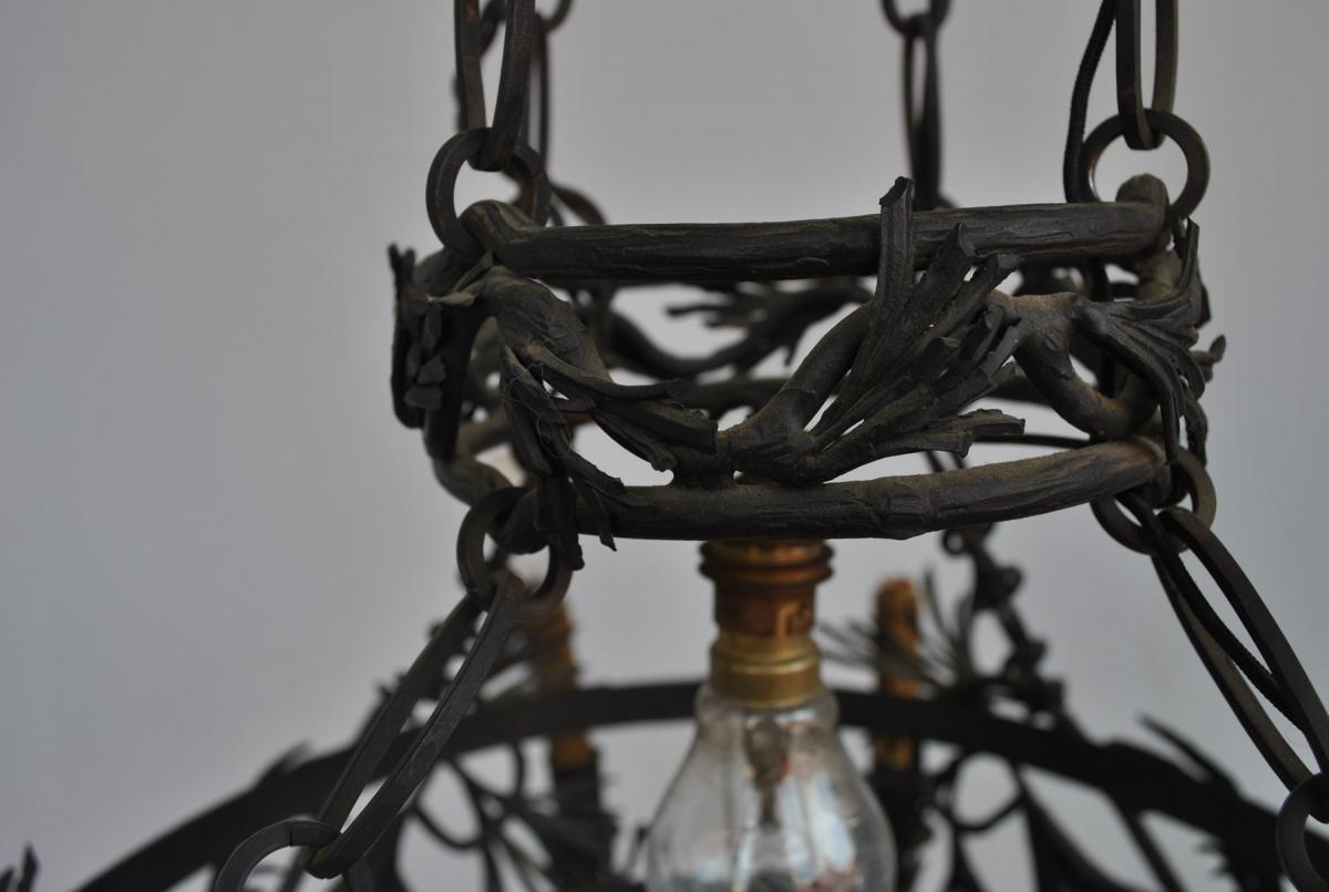 Wrought Iron Chandelier Dlg Brandt Art Deco 1930-photo-4