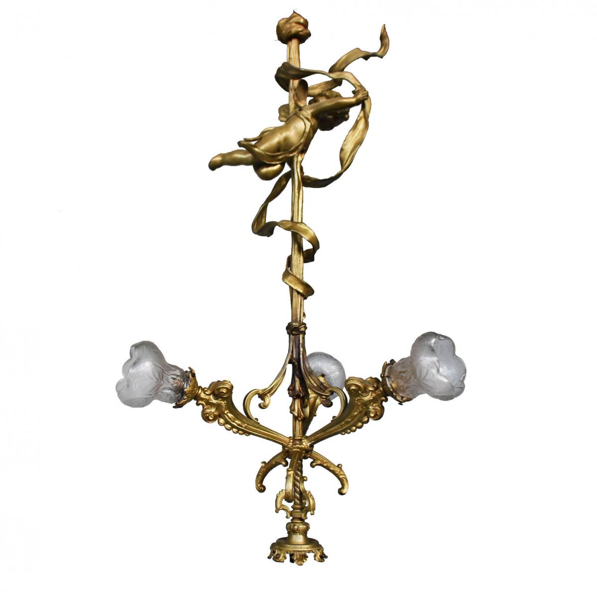 Lustre Au Bébé Bronze Doré Napoléon III 