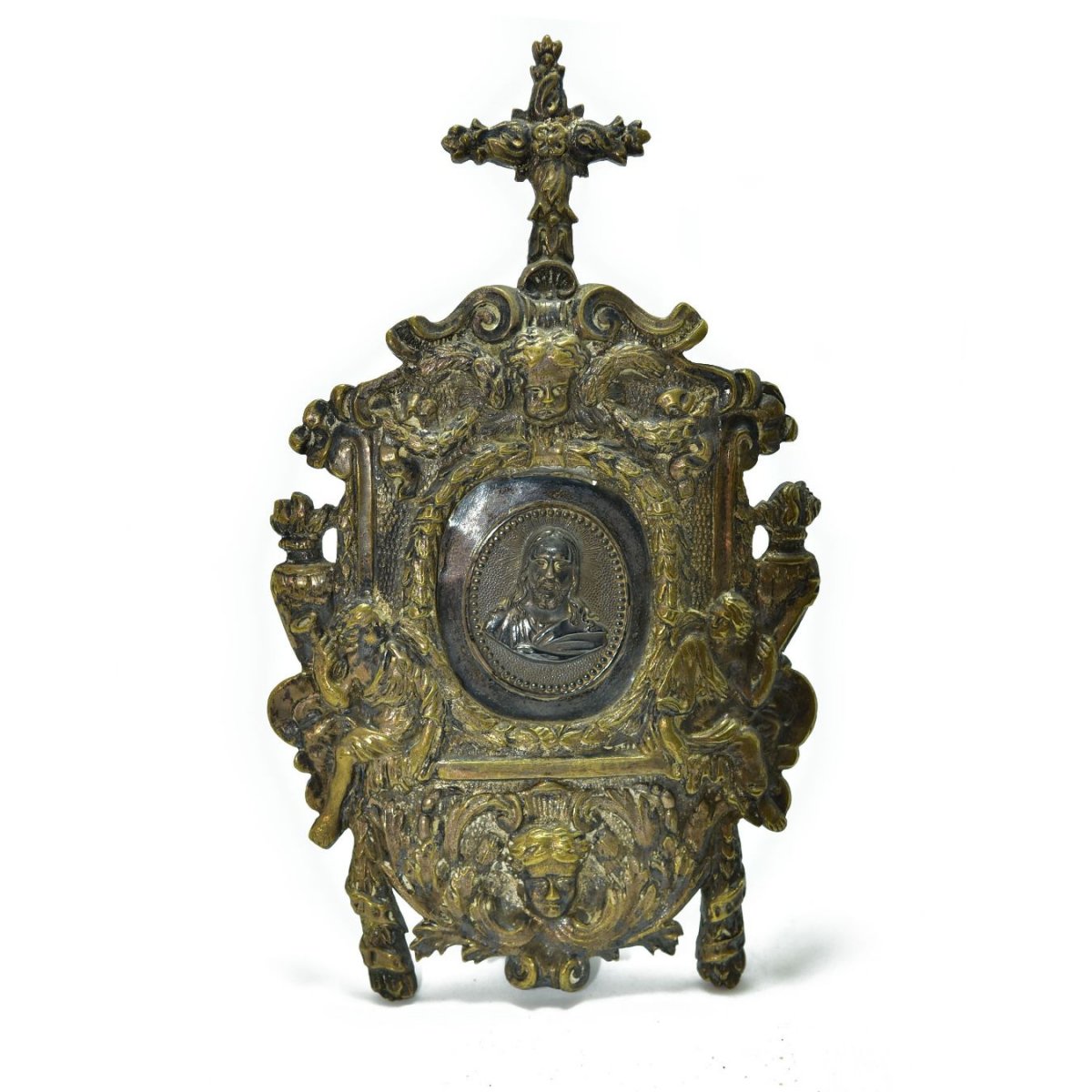 Osculatoire En Bronze Doré Et Argent d'époque Louis XIV