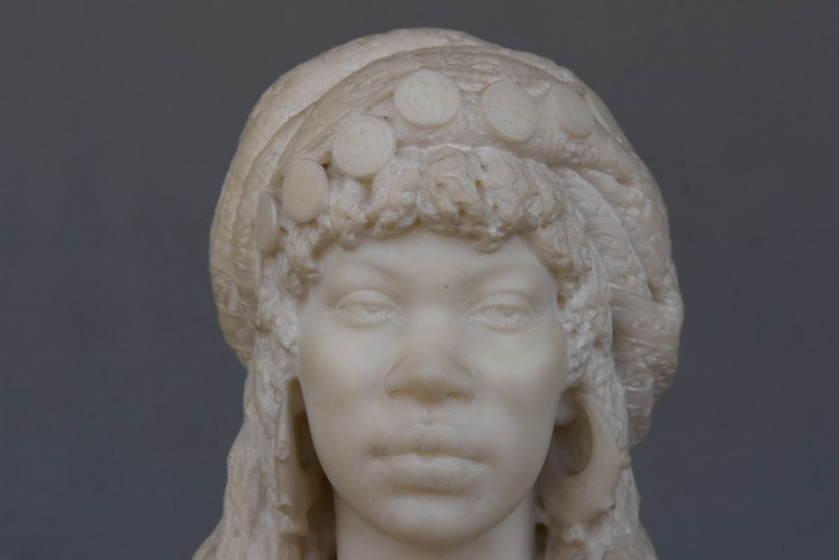 Pair Of Orientalist Busts In Nineteenth Carrara Marble-photo-4