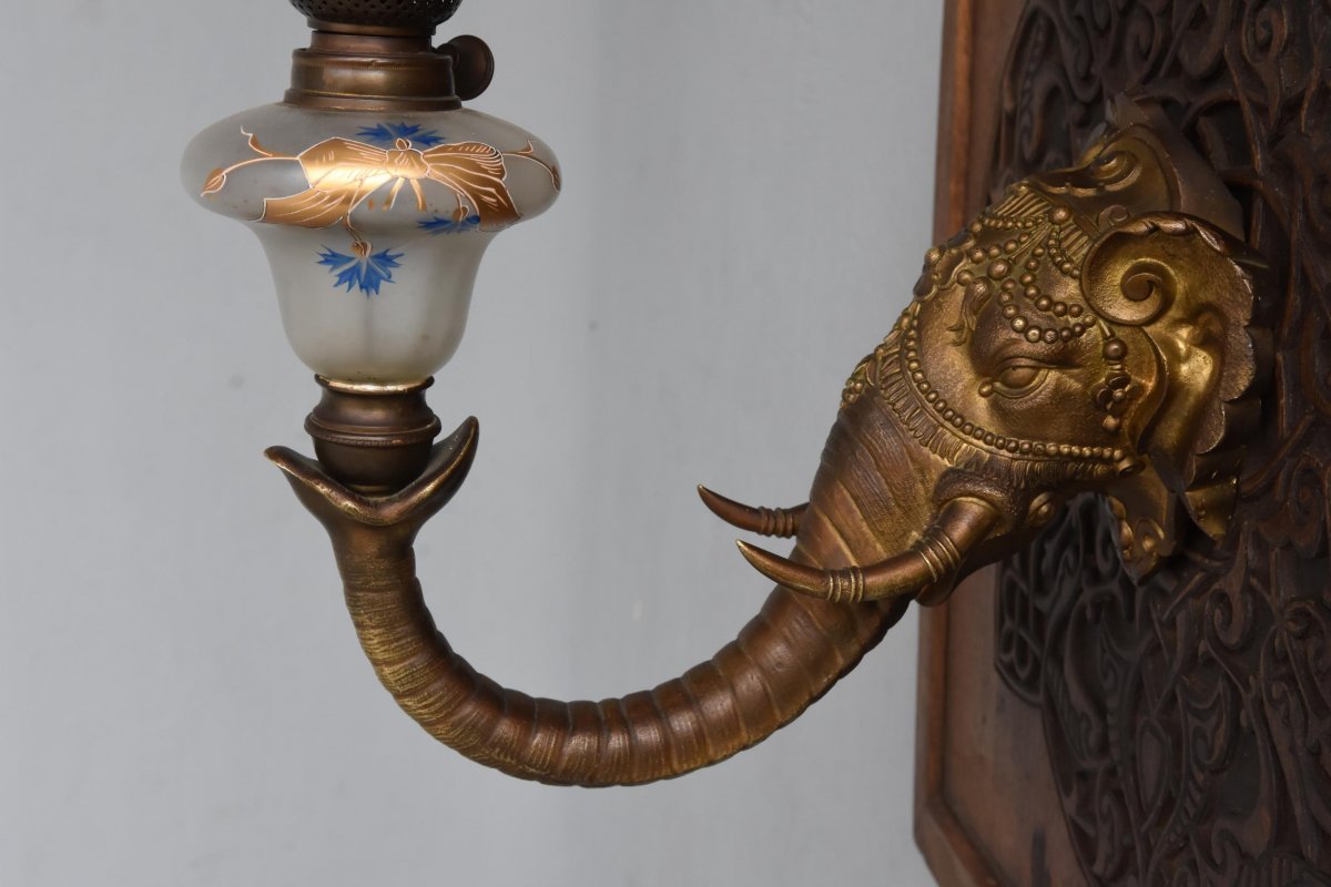 Wall Lamp Elephant Time 1900 Bronze-photo-4