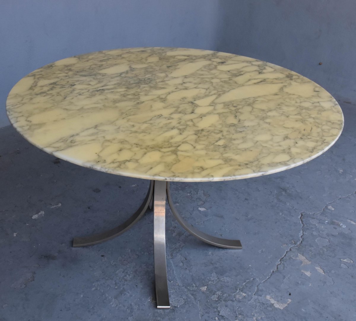 1970 Vintage Table Brushed Metal And Marble O. Borsani-photo-2