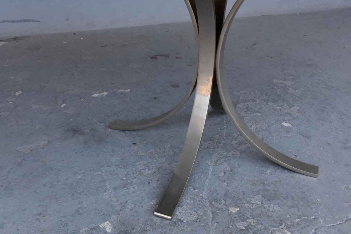 1970 Vintage Table Brushed Metal And Marble O. Borsani-photo-3