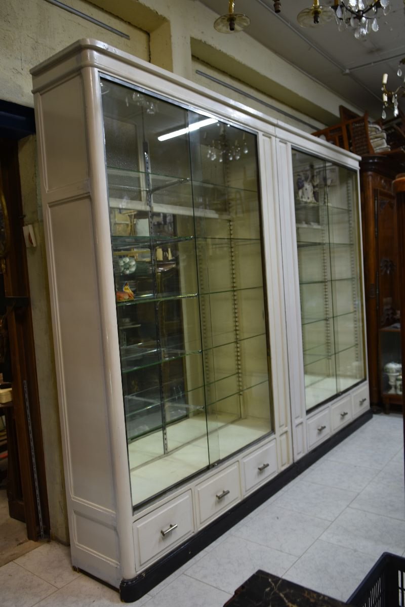 Pair Of Lacquered Store Windows With Sliding Doors 1900s-photo-8