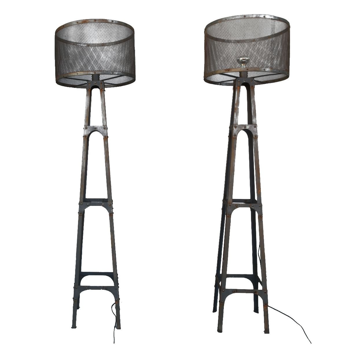 Pair Of Metal Floor Lamp Industrial Vintage Style