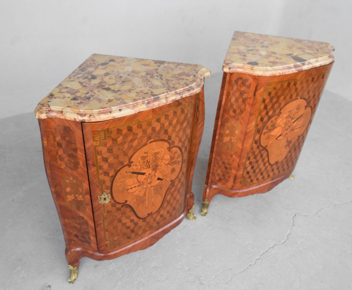 Pair Of Napoleon III Inlaid Corners Nineteenth Time-photo-2